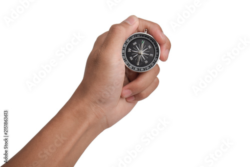 Obraz na płótnie Hand Holding Compass Isolated on White Background