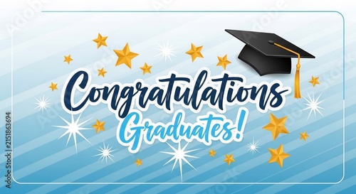 Sparkling Graduation Triumph: Celebratory Cap & Stars on Azure Gradient