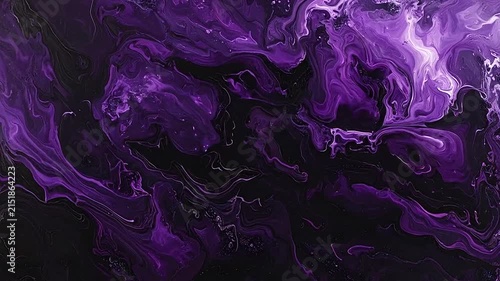 Abstract liquid background with swirling dark purple and black paint