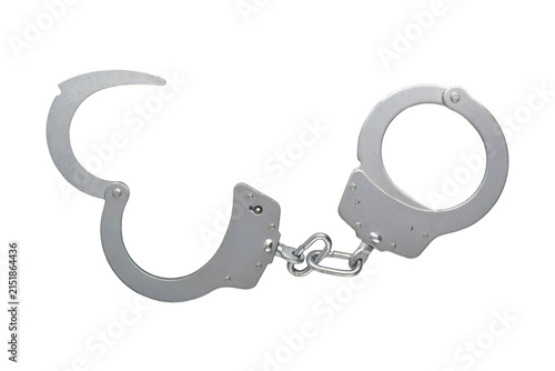 Open Metal Handcuffs Isolated on White Background