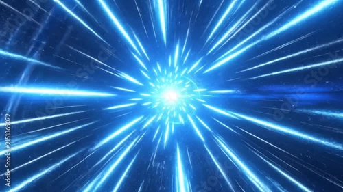 Abstract blue light streaks forming a dynamic cosmic tunnel effect