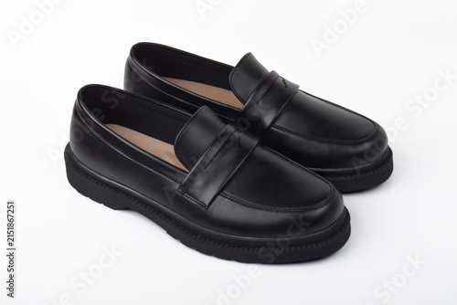 Black Leather Loafers Pair Isolated on White Background