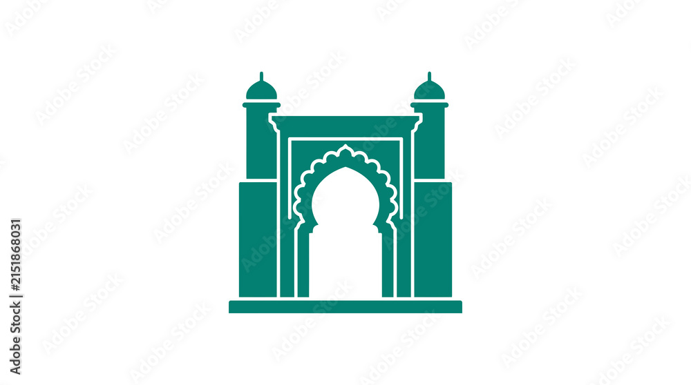 Fototapeta premium Teal Islamic archway gate silhouette icon