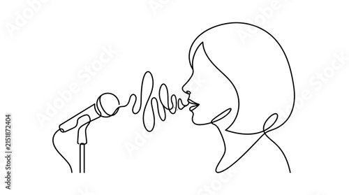 Continuous line drawing of person speaking into microphone