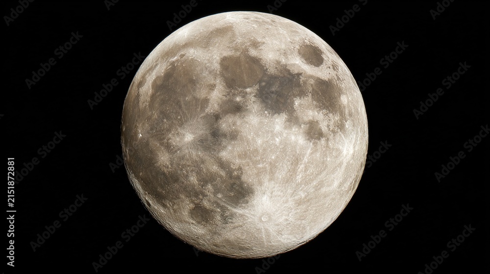 Obraz premium crater. Close-up of a full moon with visible craters against a starry night sky, radiating celestial beauty. STEM education sheets.