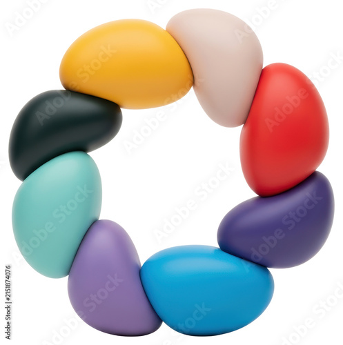 Colorful circular ring of smooth organic pebbles with transparent backdrop