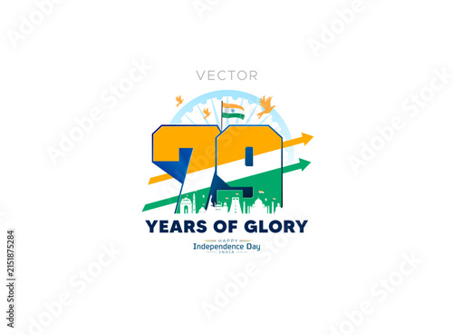 3D vector logo 79 years of glory, Happy Independence Day India with a tricolor flag and Red Fort.