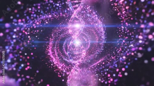 Abstract glowing molecular helix structure in digital space