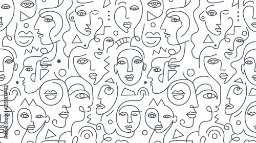 Continuous Line Drawing Pattern with Stylized Abstract Human Faces