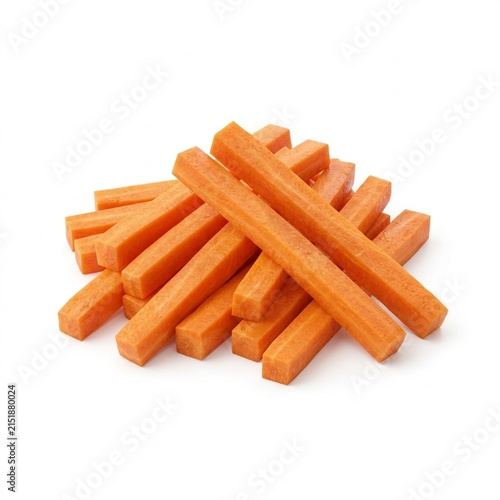 Carrot Sticks Isolated on White Solid Background, Natural Ingredient for Healthy Cooking, Culinary Recipes, and Food Photography
