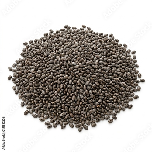 Chia Seeds Isolated on White Solid Background, Natural Ingredient for Healthy Cooking, Culinary Recipes, and Food Photography
