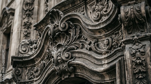 Ornate Baroque Stone Carving on Historic Building.