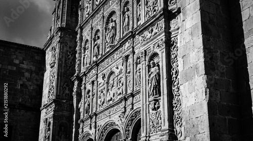 Ornate Gothic Cathedral Facade in Black and White.