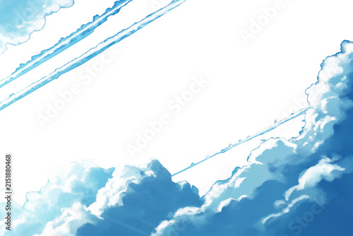 Jet contrails streaking across a clear blue sky with white clouds isolated on white background p n g a i generated