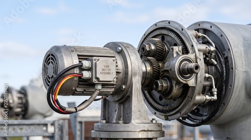 Close-Up of Wind Turbine Yaw Motor and Gearbox Assembly