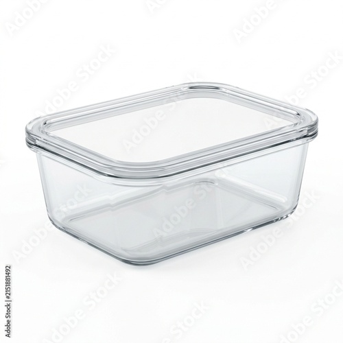 Clear Glass Food Container Isolated on White Solid Background, Reusable Kitchen Storage Box for Meal Prep, Leftovers, Pantry Organization, and Fresh Food Preservation
