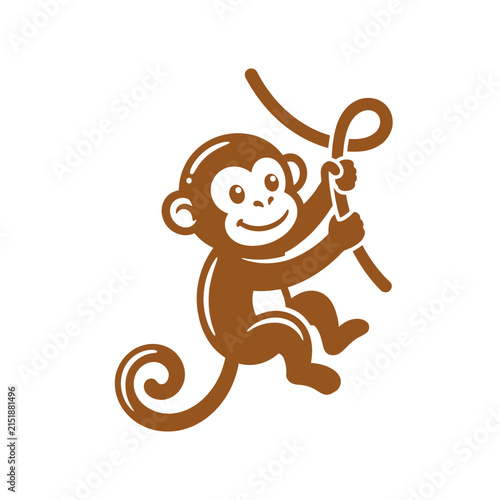 Cartoon monkey holding a stick with a loop.