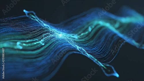 Blue and green digital particle wave background