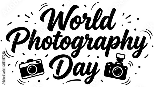 World Photography Day lettering with camera icons for creative design projects