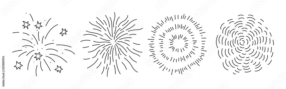 Fototapeta premium Fireworks, Starburst, Stars, Sparkles doodle set