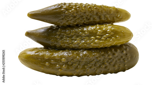 Foto Three whole gherkins stacked on top of each other