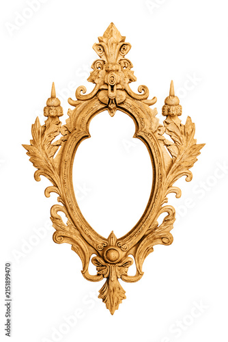 Gold replica baroque plastic frame isolated on white, including clipping path