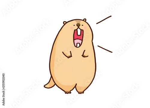 Canvastavla Marmot screaming loudly with its mouth wide open, funny animal ecology or wildli