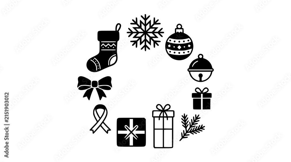Fototapeta premium Modern Christmas Gift and Festive Winter Outline Vector Icon Collection