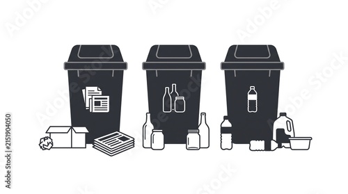 Waste Sorting Bins for Recycling Paper Glass and Plastic Illustration