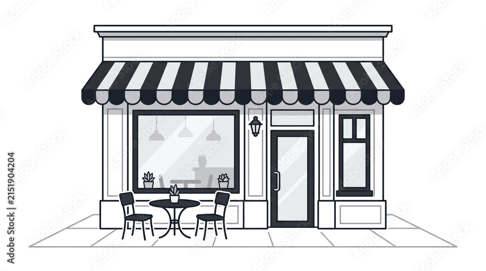 Fototapeta premium Small Cafe Storefront Vector Illustration with Outdoor Seating