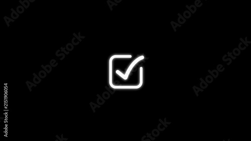 Check mark icon animation, positive tick symbol on a black background, 4K quality video.