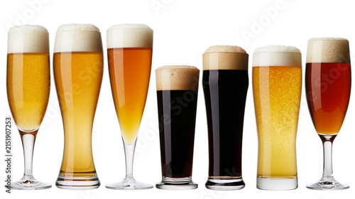 Obraz na płótnie Assortment of Beer Glasses with Different Colors and Foamy Heads