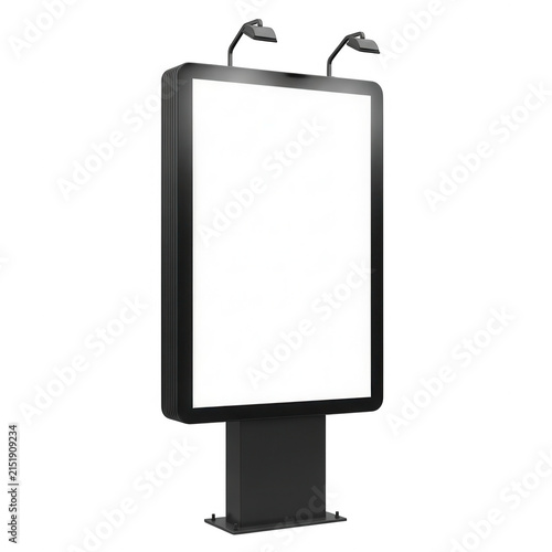 Modern freestanding billboard display with two hanging lights