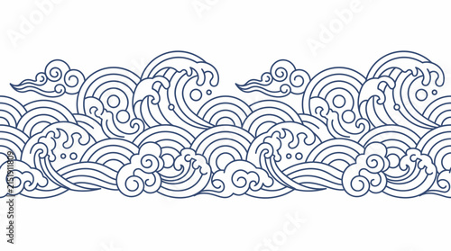 Japanese wave pattern in blue outline creates a seamless horizontal border design.