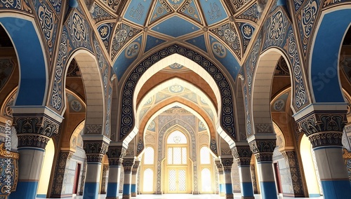 Ornate islamic architecture with captures symmetrical view grand hall