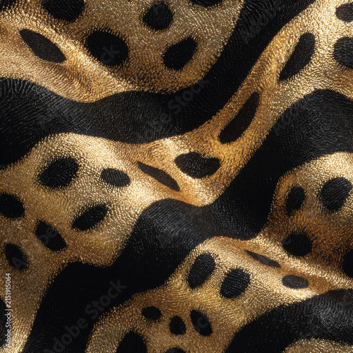 Gold black leopard spot liquid texture pattern animal print curve gold black leopard spot liquid texture pattern with smooth curve, metallic fabric surface, abstract animal print background