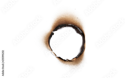 A circular burn hole in paper isolated on transparent background