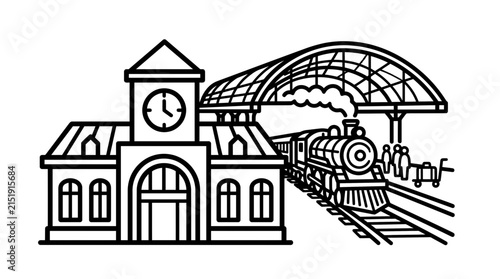 Historic steam train arriving at a classic station building with clock tower