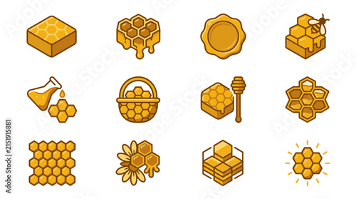 Sweet honeycomb icons set natural food product