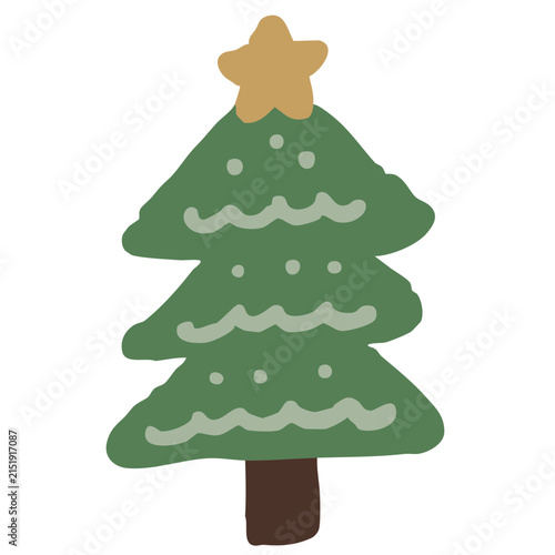 手描き風のクリスマスツリーイラスト 星付きのかわいい冬素材