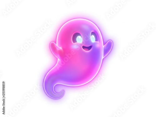 Cute cartoon ghost with happy smiling face floating isolated on white background
