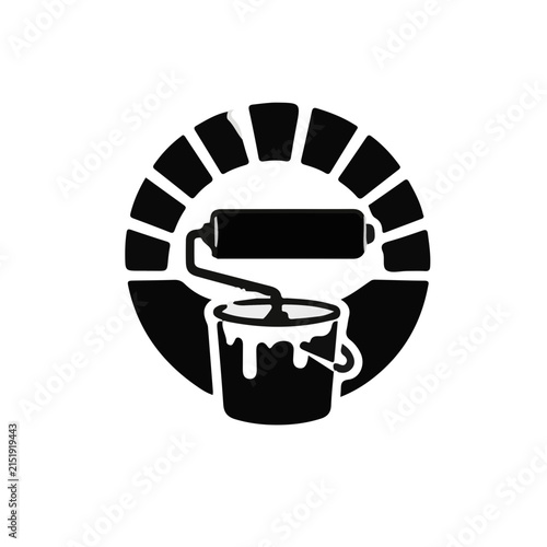 Black and White Paint Roller and Bucket Icon