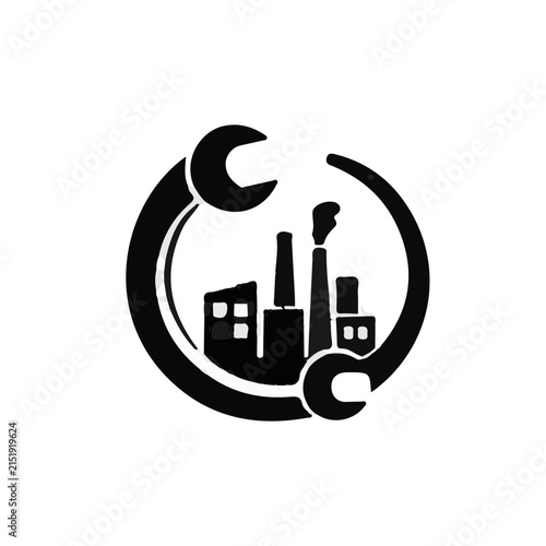 Black and White Industrial Factory Repair Service Icon Vector