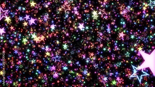 2D Star colorful shapes flying Particles space abstract background
