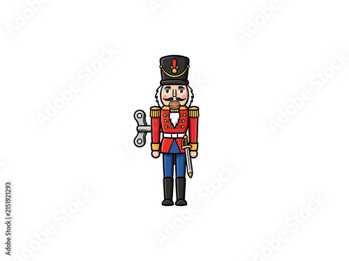 Bild auf Leinwand A Classic Nutcracker Soldier Dressed In Red Jacket And Blue Trousers, Holding A