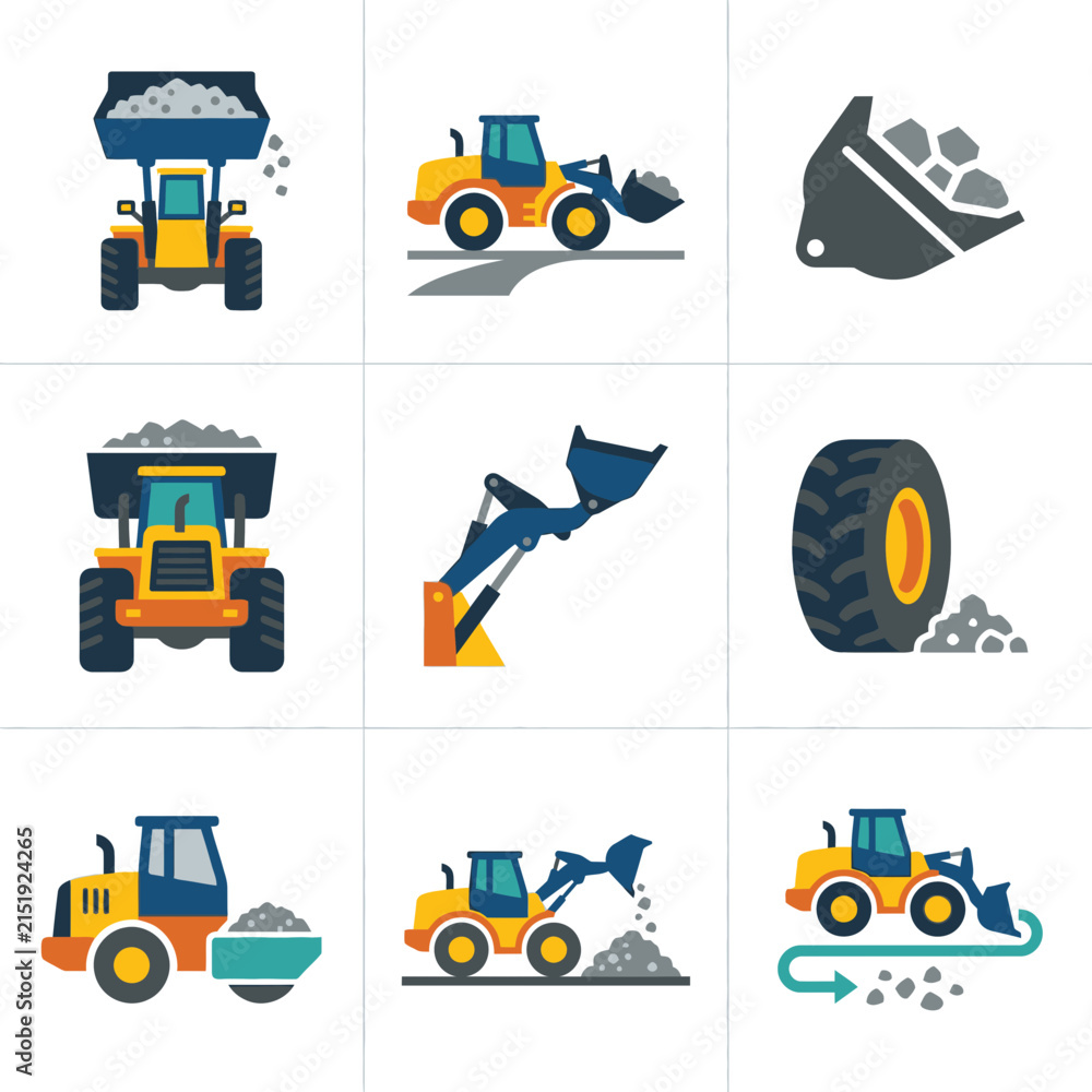 Naklejka premium Construction vehicle icons representing earthmoving and material handling