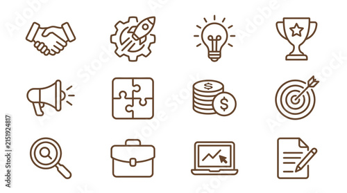 Business growth and marketing success icon set.