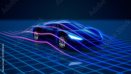 Futuristic Concept Car on Technology Grid with Aerodynamic Lines Illustration