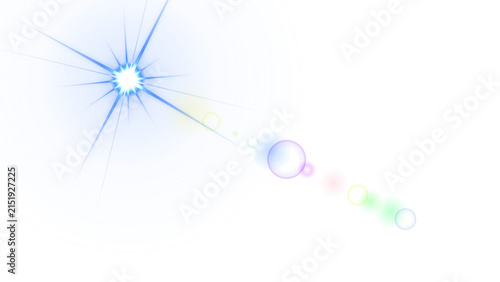 Quadro su tela Concentric blue circles with a bright central star and a trail of colorful glowi