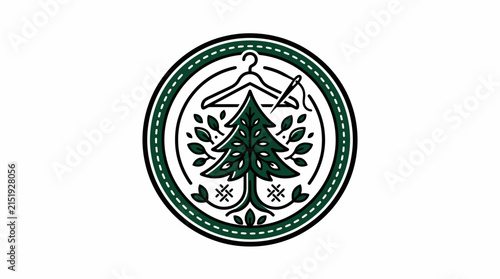 Pine tree emblem with sewing and garment hanger symbols